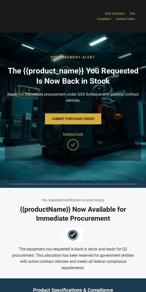 Back In Stock Email Template for Government Public