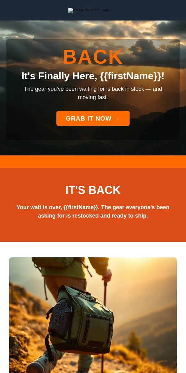 back in stock email template for fitness & sports