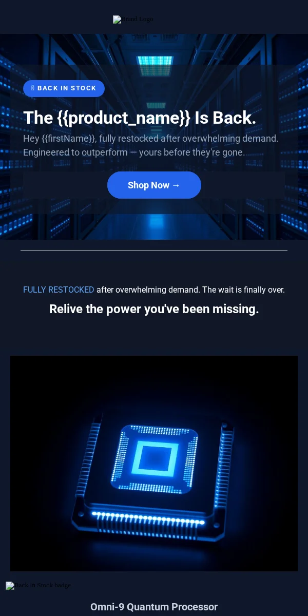 Back In Stock Email Template for Technology
