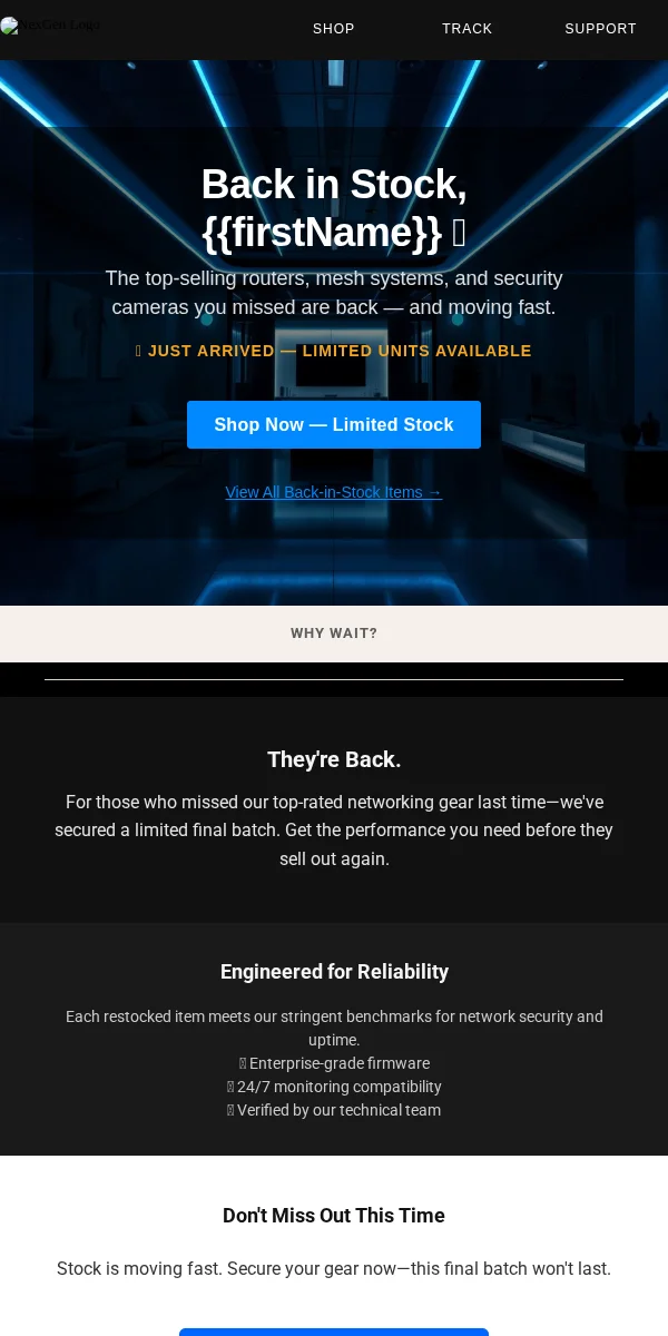 back in stock email template for telecom