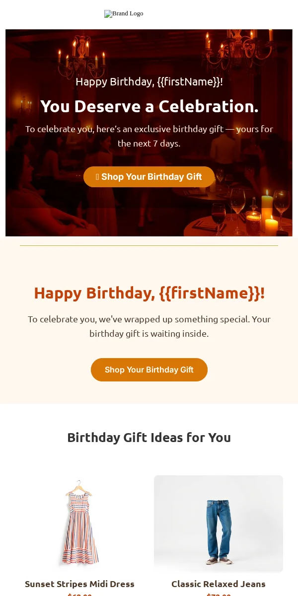 Birthday Email Template for Apparel Fashion