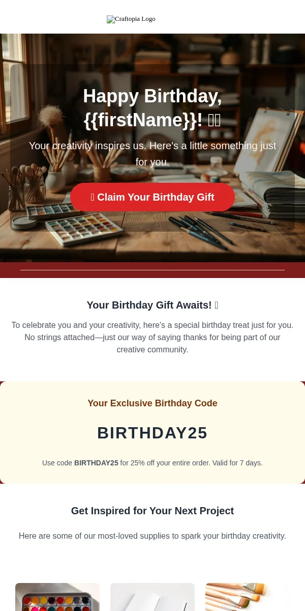 Birthday Email Template for Arts Crafts