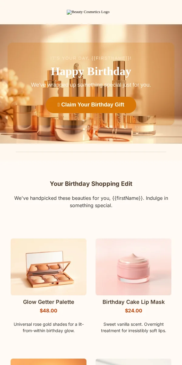 Birthday Email Template for Beauty Cosmetics