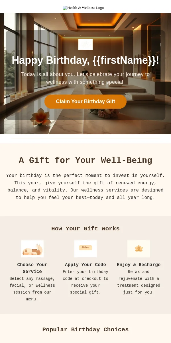 Birthday Email Template for Health Wellness