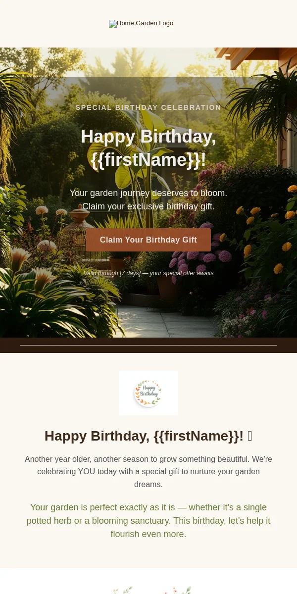 Birthday Email Template for Home Garden