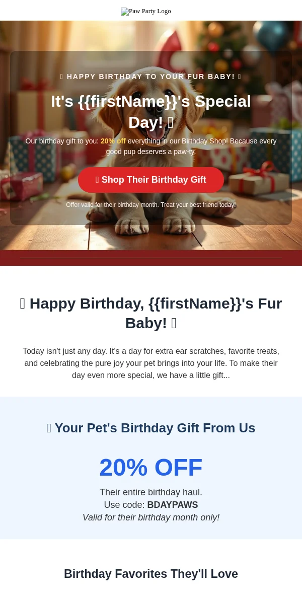 Birthday Email Template for Pets Animals