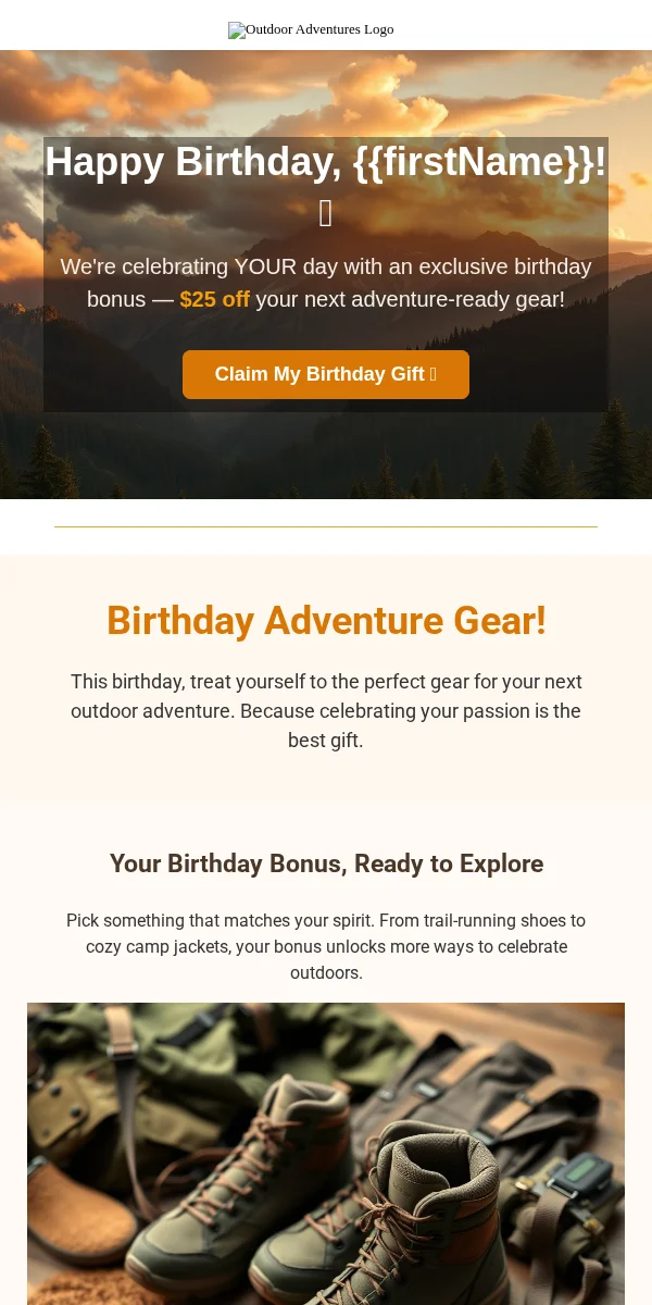 Birthday Email Template for Sports Outdoors