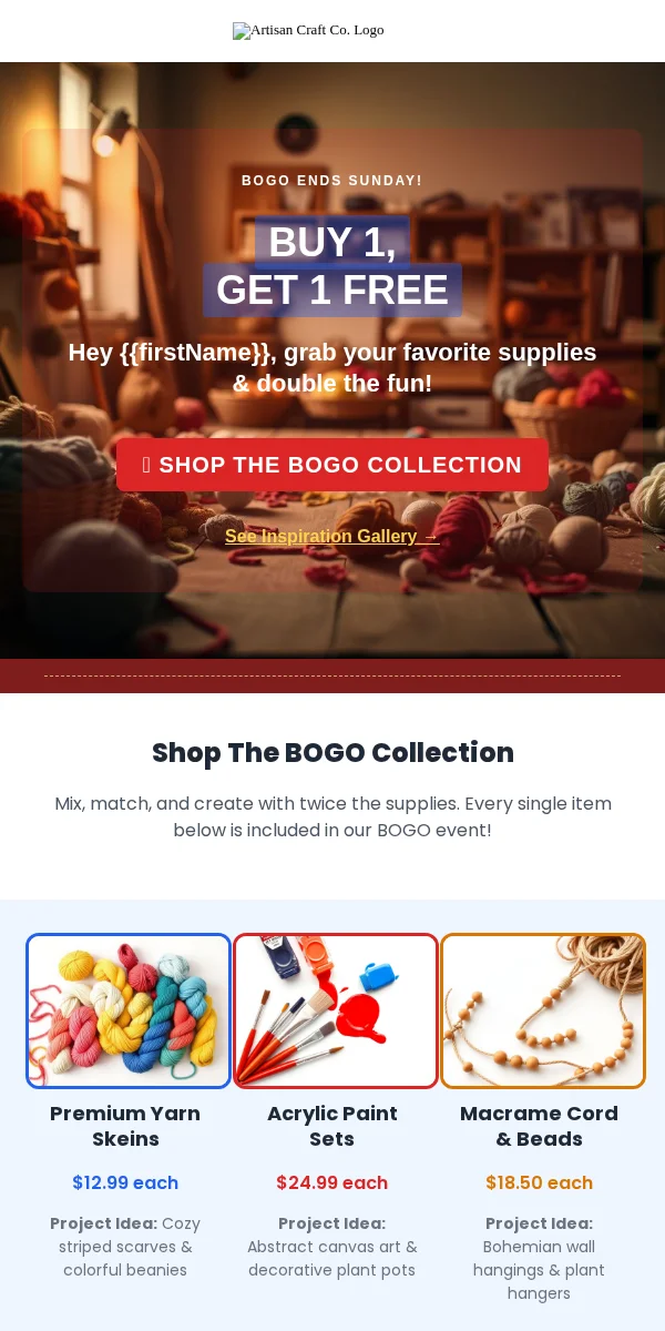 Bogo Offer Email Template for Arts Crafts