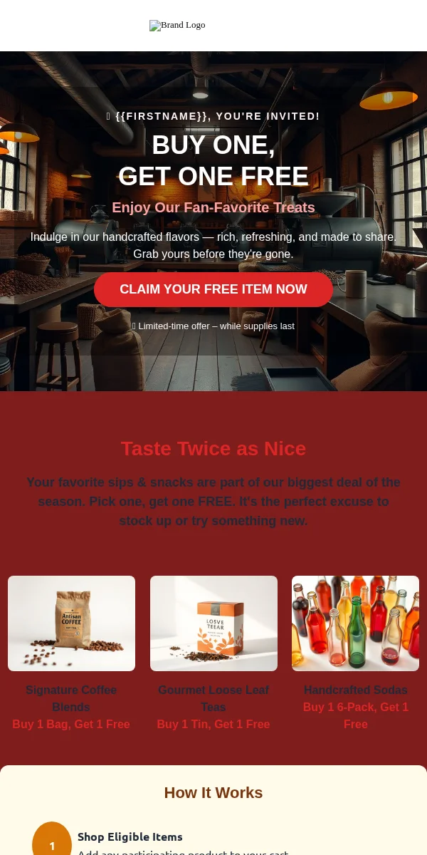 Bogo Offer Email Template for Food Beverage