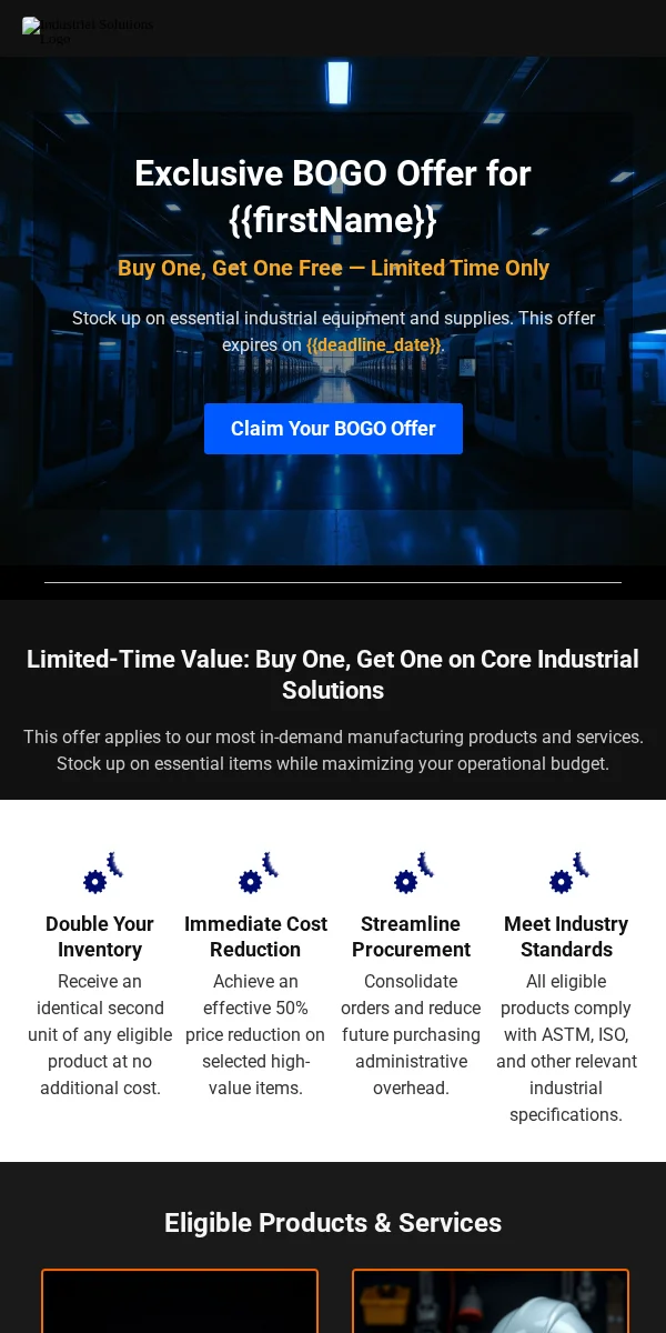 Bogo Offer Email Template for Manufacturing Industrial