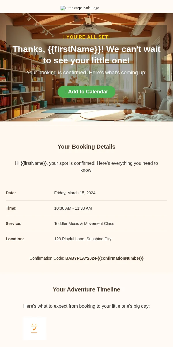 Booking Confirmation Email Template for Baby Kids
