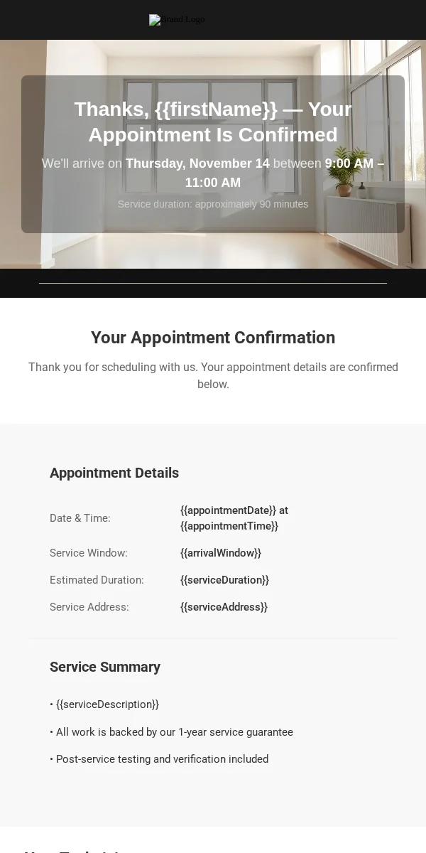 Booking Confirmation Email Template for Telecommunications