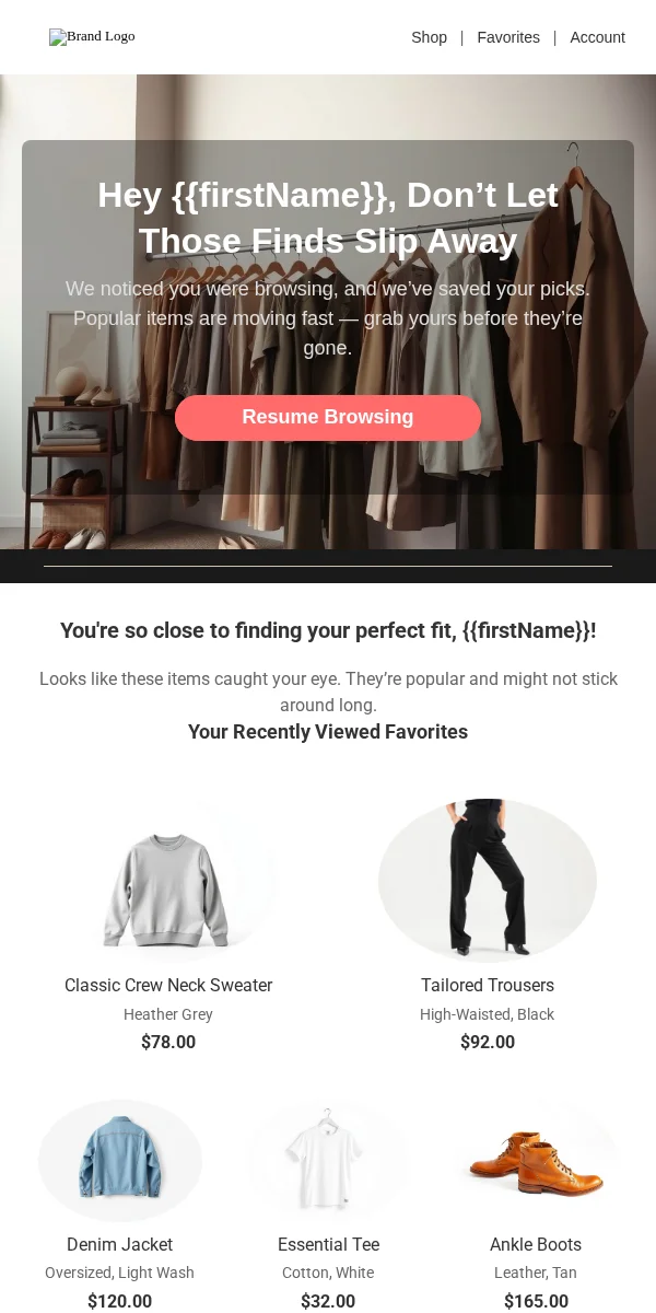 Browse Abandonment Email Template for Apparel Fashion