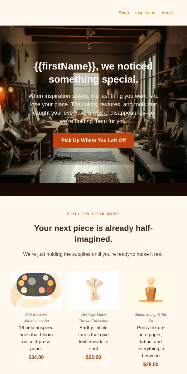 Browse Abandonment Email Template for Arts Crafts