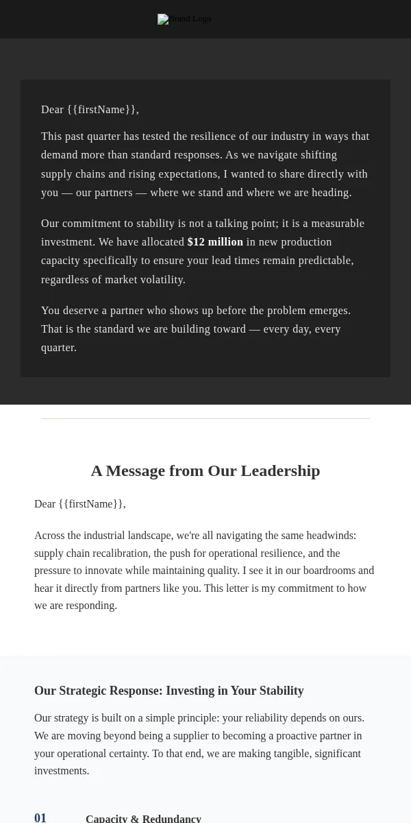 Ceo Letter Email Template for Manufacturing Industrial