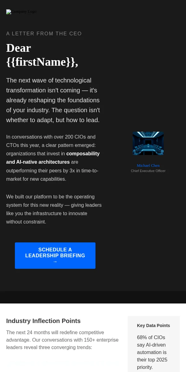 Ceo Letter Email Template for Technology