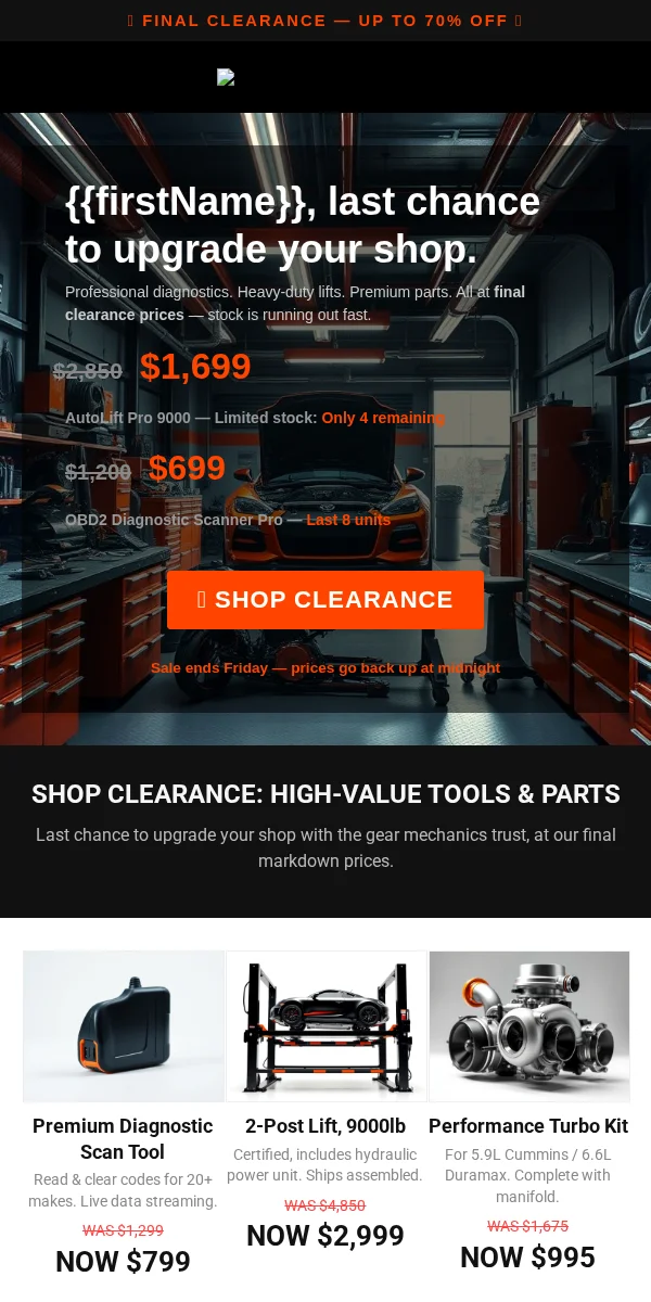 clearance sale email template for automotive
