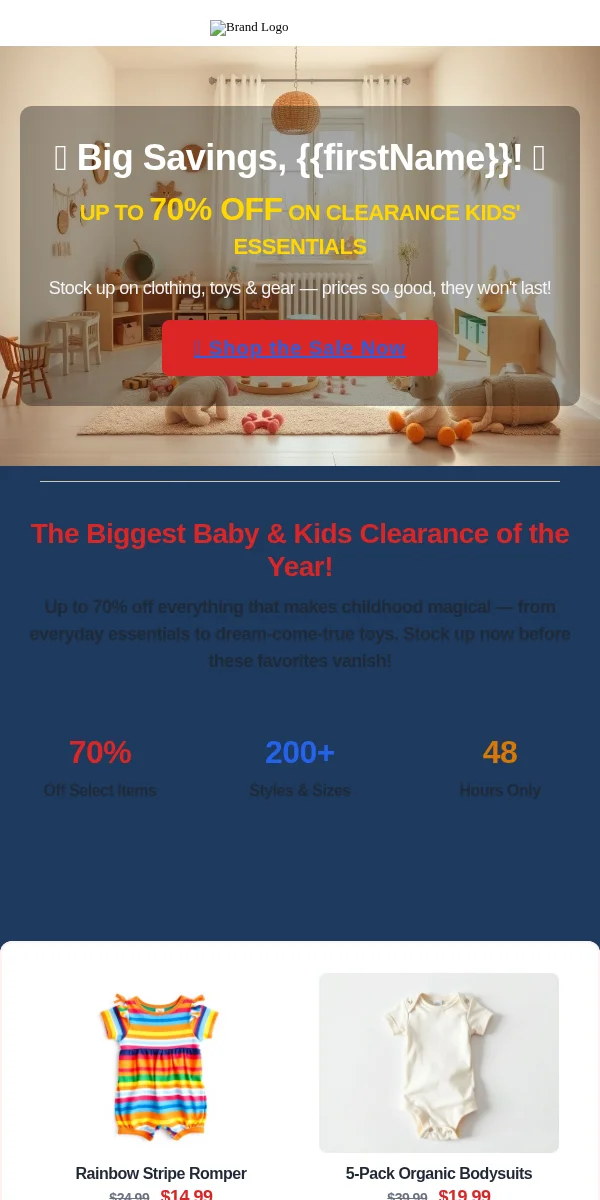 clearance sale email template for baby & kids brands