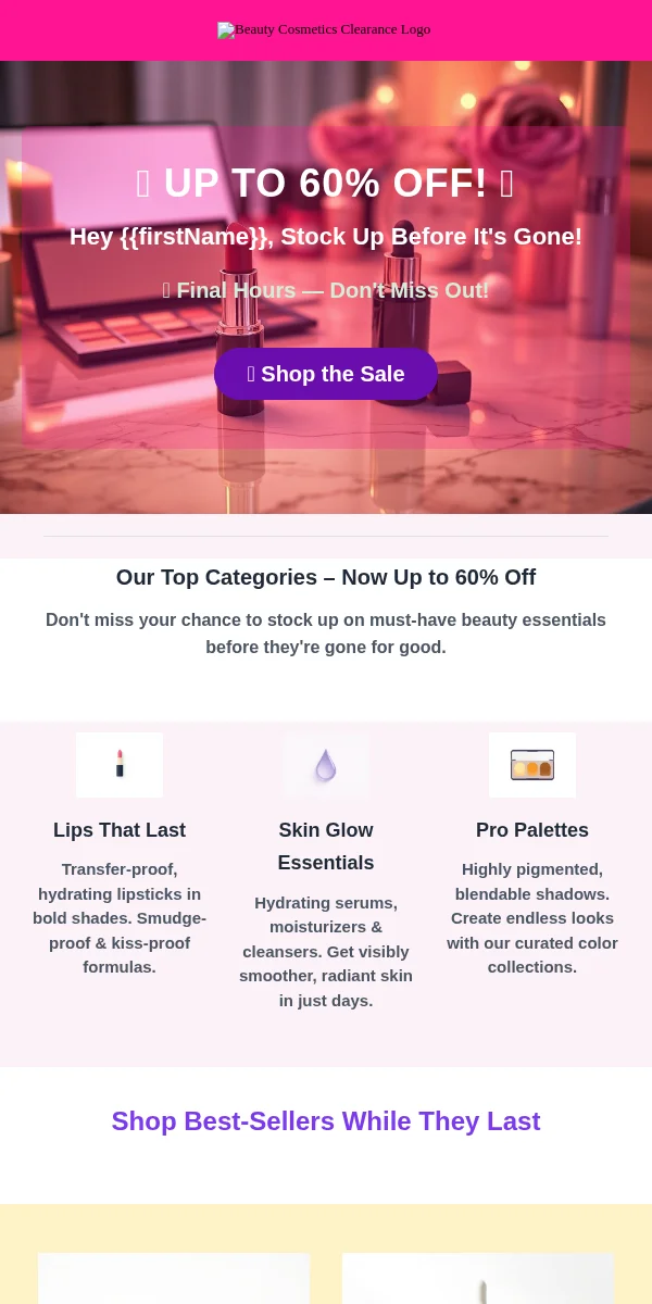 Clearance Sale Email Template for Beauty Cosmetics