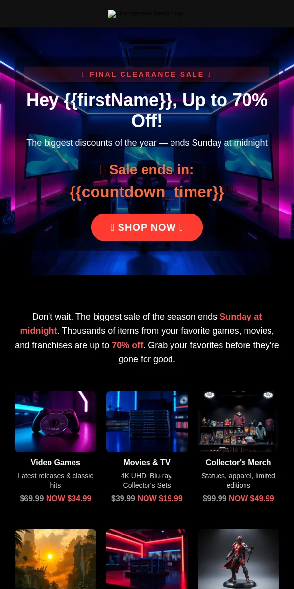 clearance sale email template for entertainment