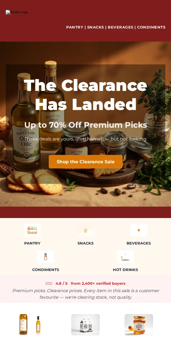 clearance sale email template for restaurants