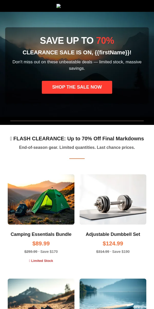 clearance sale email template for fitness & sports