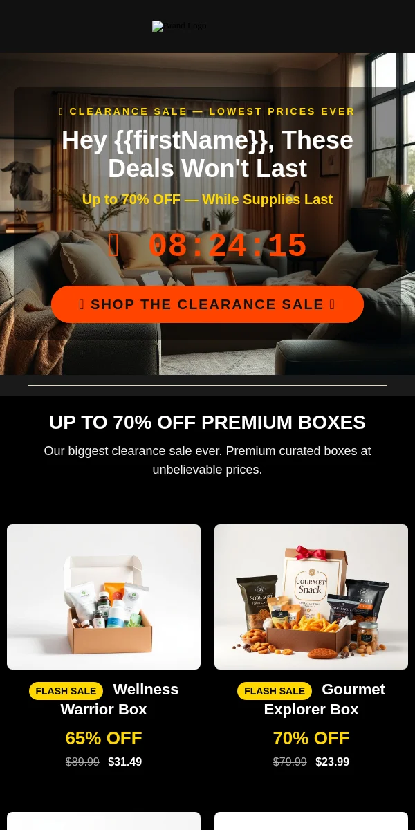 clearance sale email template for subscription boxes