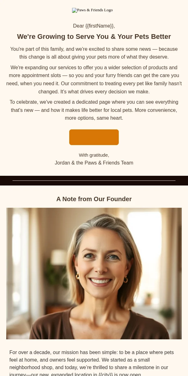 Company Announcement Email Template for Pets Animals