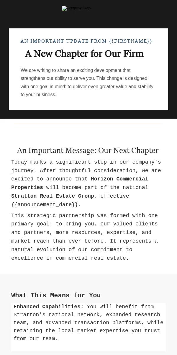 Company Announcement Email Template for Real Estate