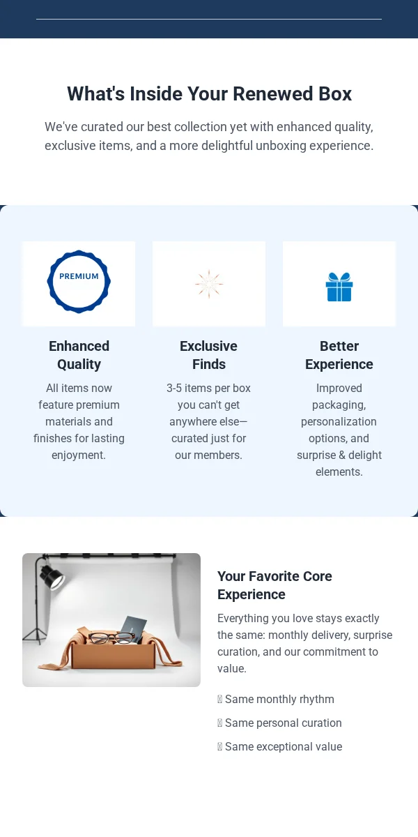 Company Announcement Email Template for Subscription Boxes