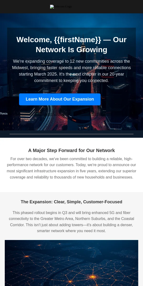 Company Announcement Email Template for Telecommunications