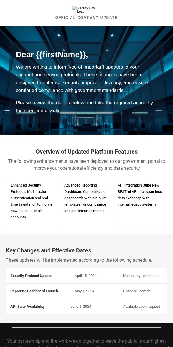 Company Update Email Template for Government Public