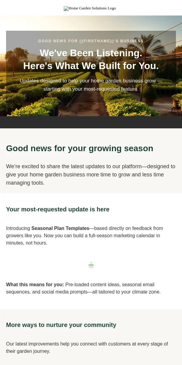 Company Update Email Template for Home Garden