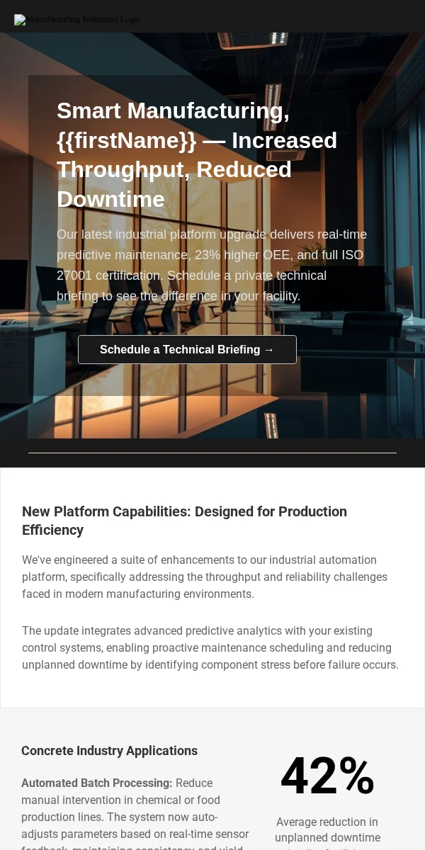 Company Update Email Template for Manufacturing Industrial