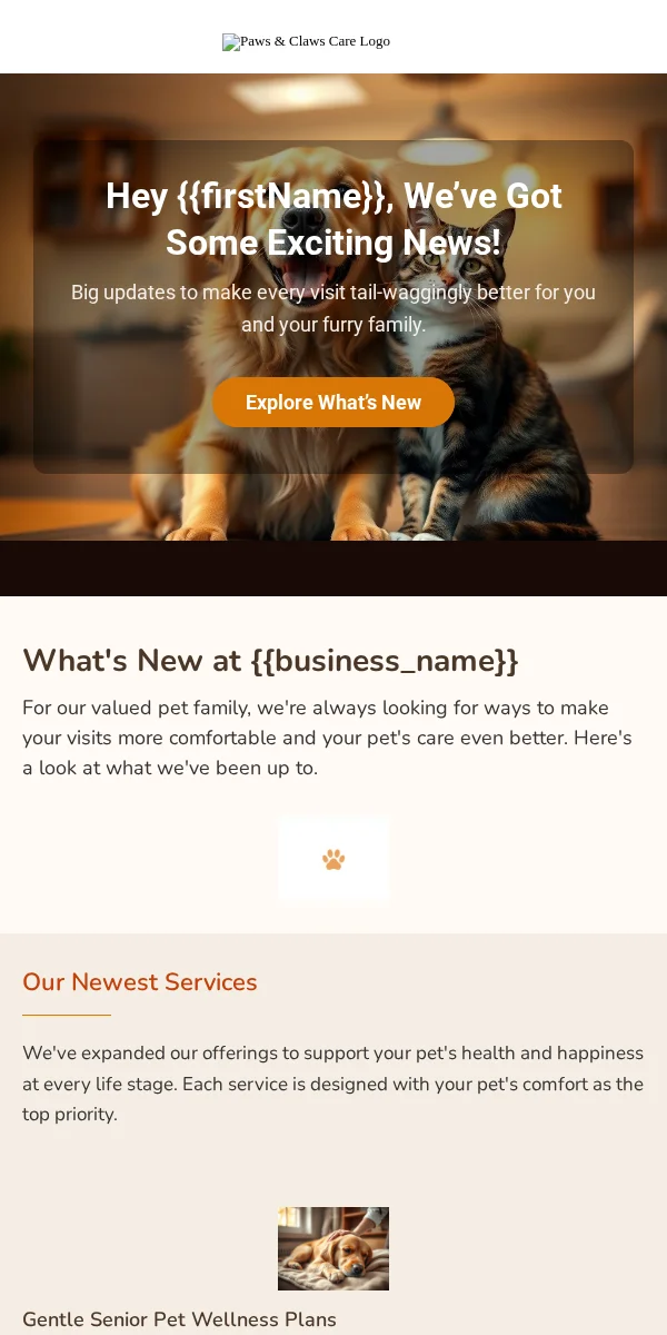 Company Update Email Template for Pets Animals