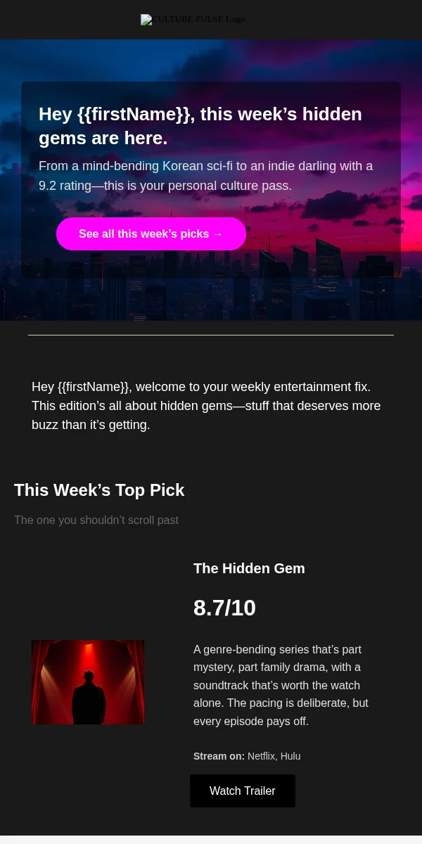 content digest email template for entertainment
