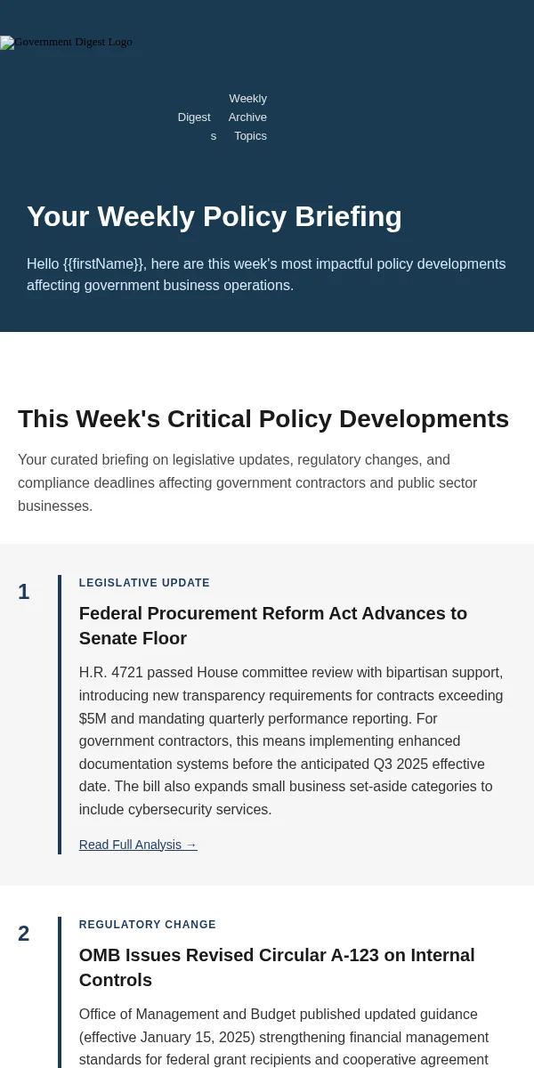 Content Digest Email Template for Government Public