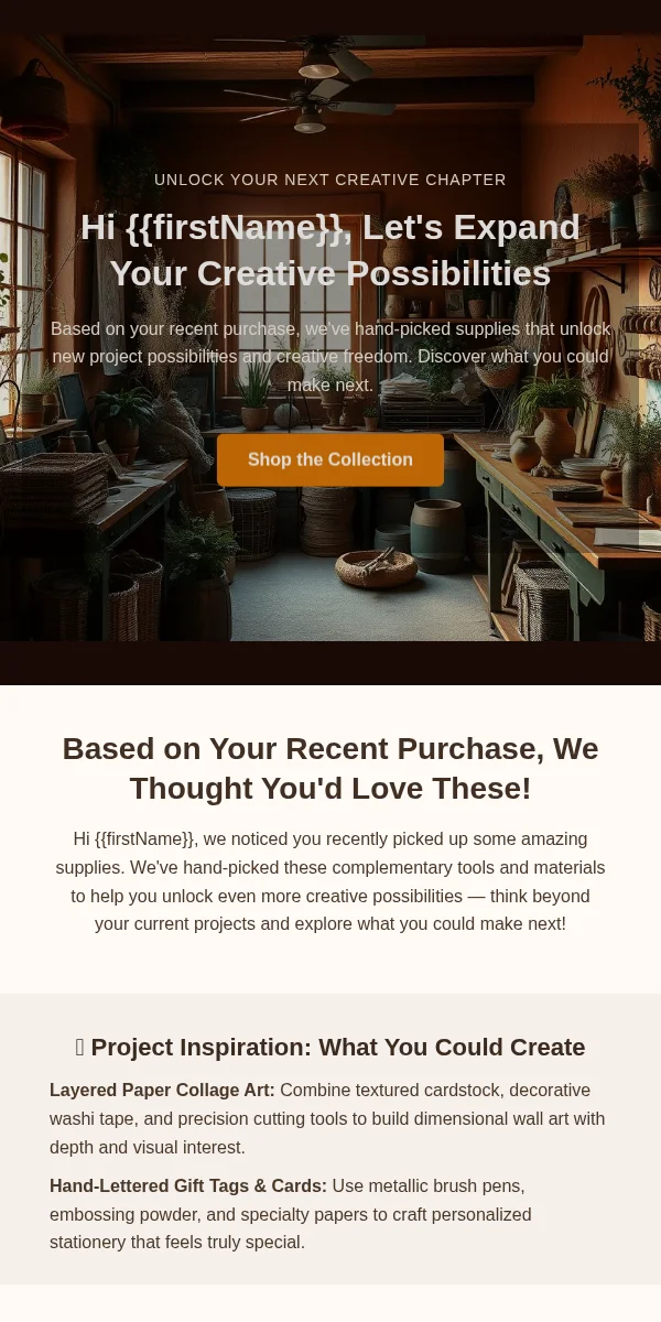 Cross Sell Upsell Email Template for Arts Crafts