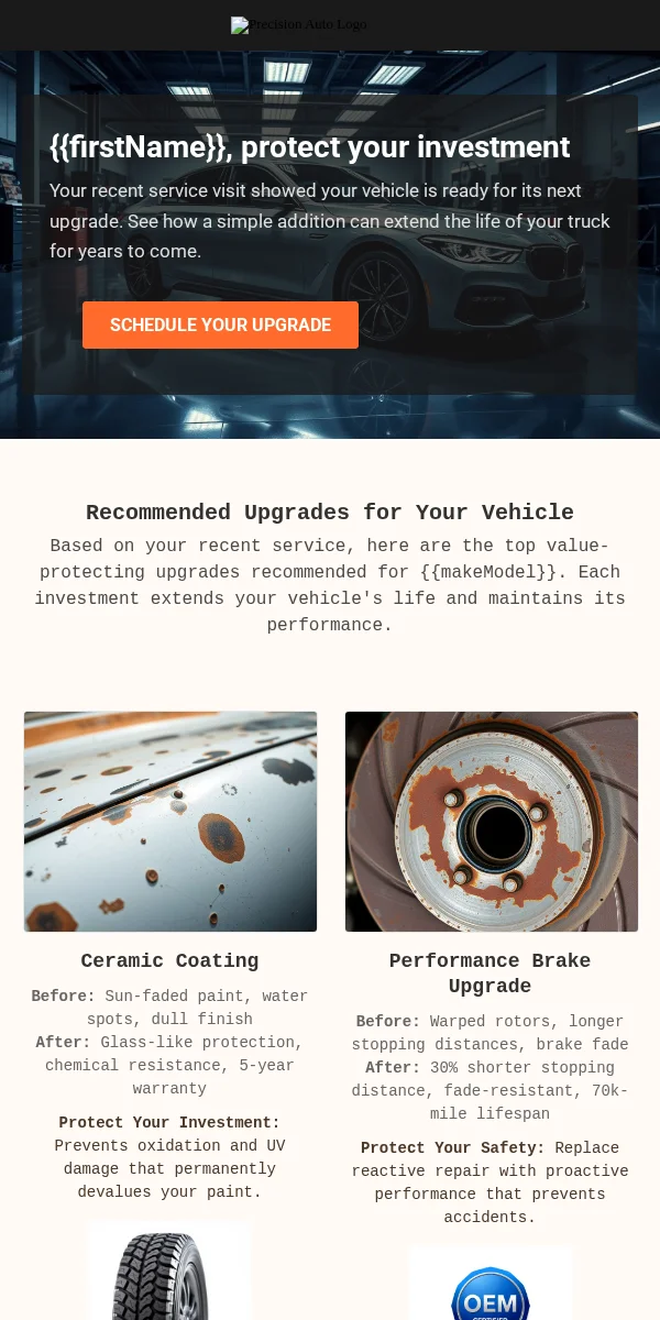 Cross Sell Upsell Email Template for Automotive