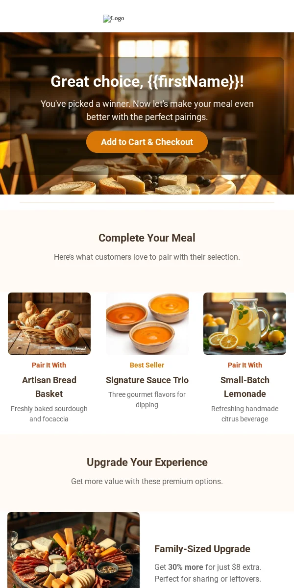 Cross Sell Upsell Email Template for Food Beverage