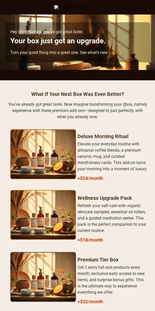 Cross Sell Upsell Email Template for Subscription Boxes