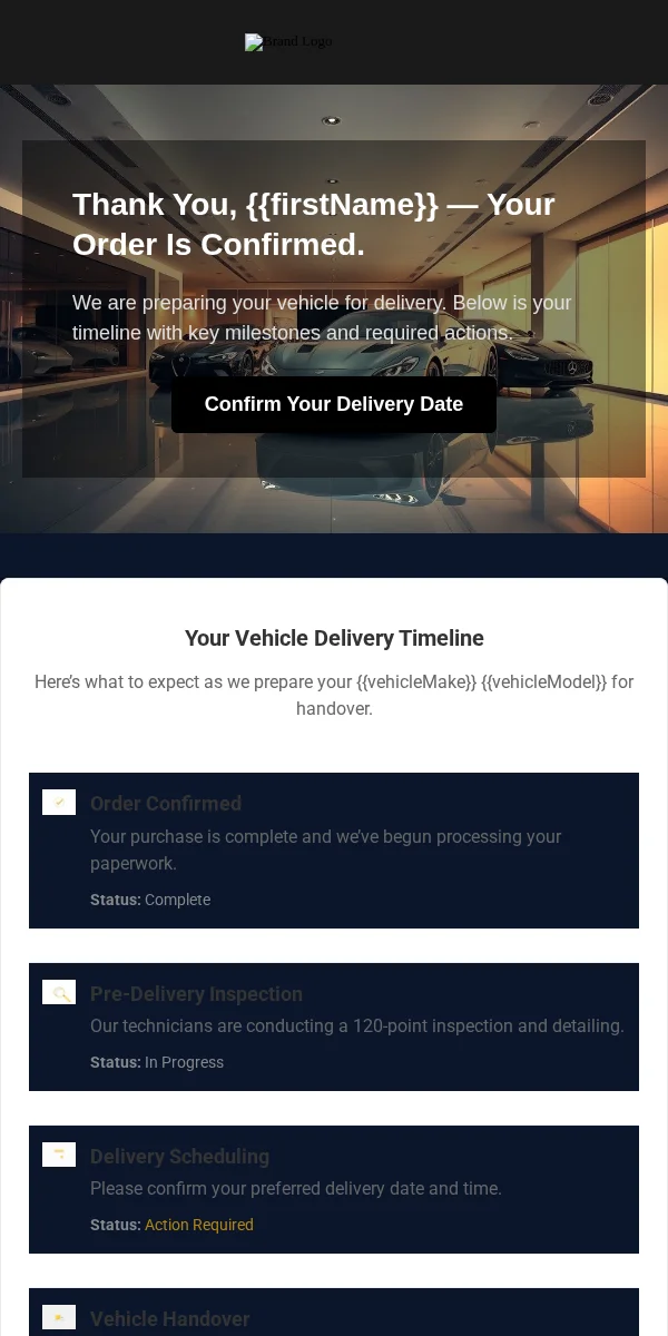 Delivery Confirmation Email Template for Automotive
