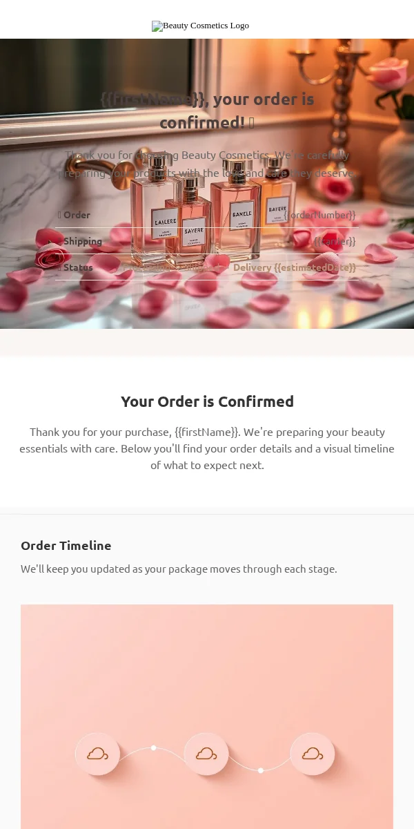 Delivery Confirmation Email Template for Beauty Cosmetics