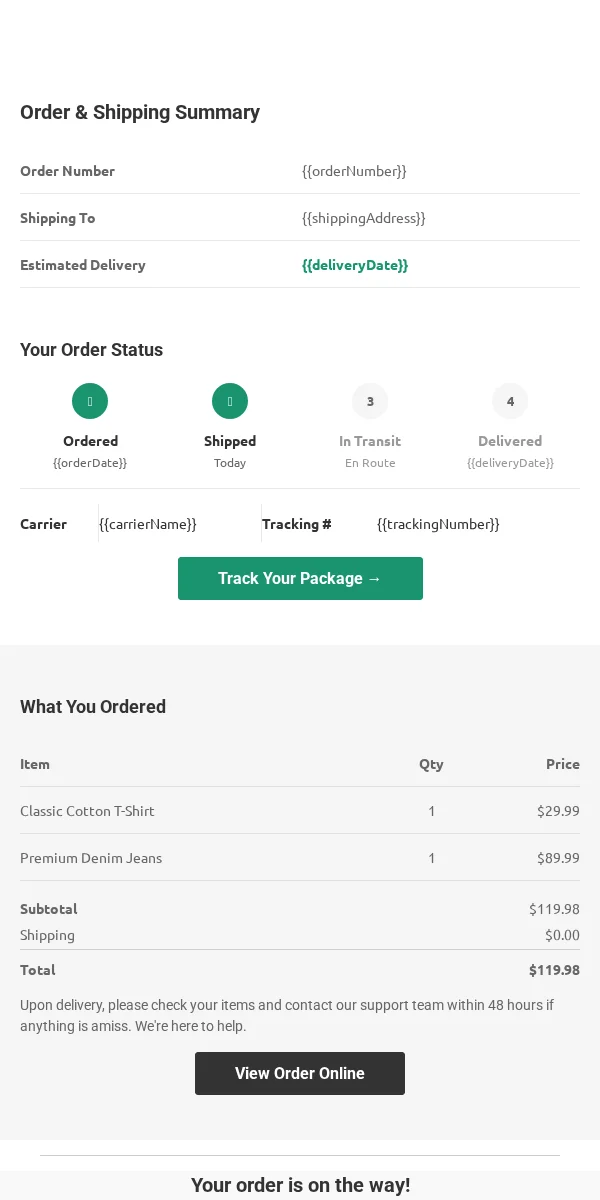 Delivery Confirmation Email Template for Ecommerce Retail