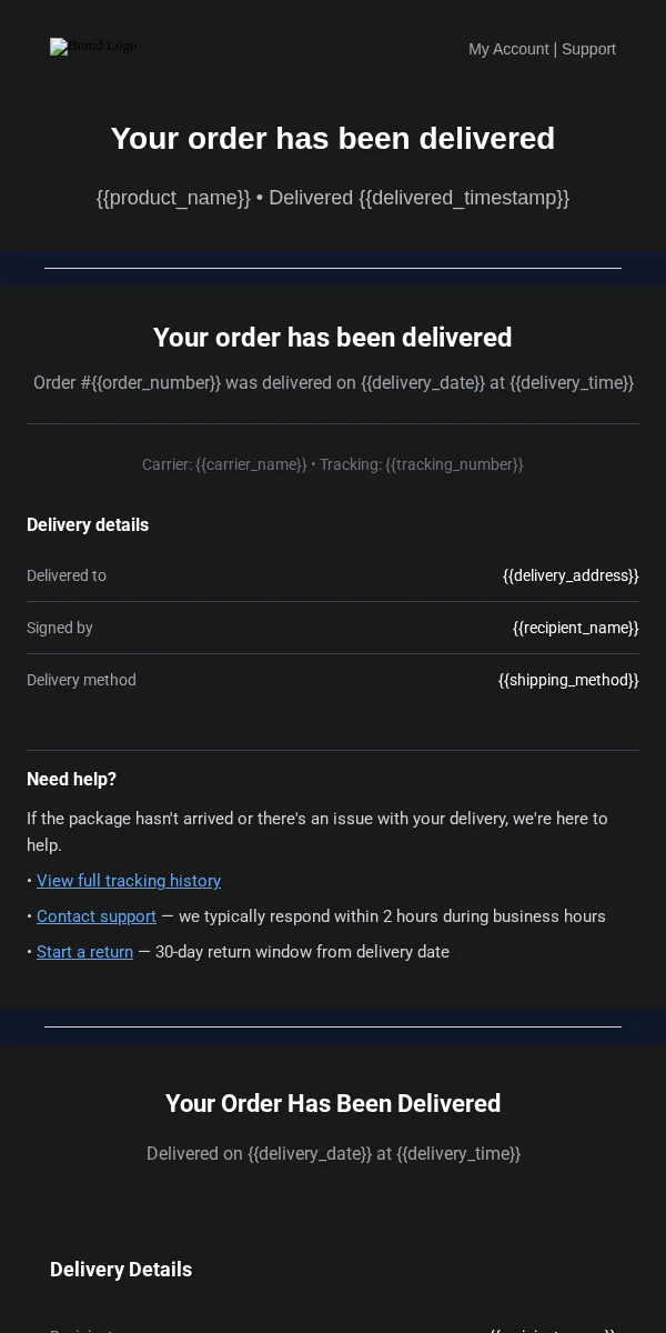 Delivery Confirmation Email Template for Technology