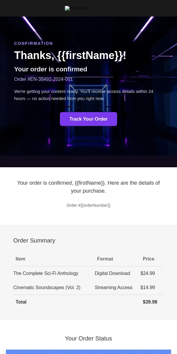Delivery Confirmation Email Template for Entertainment Media