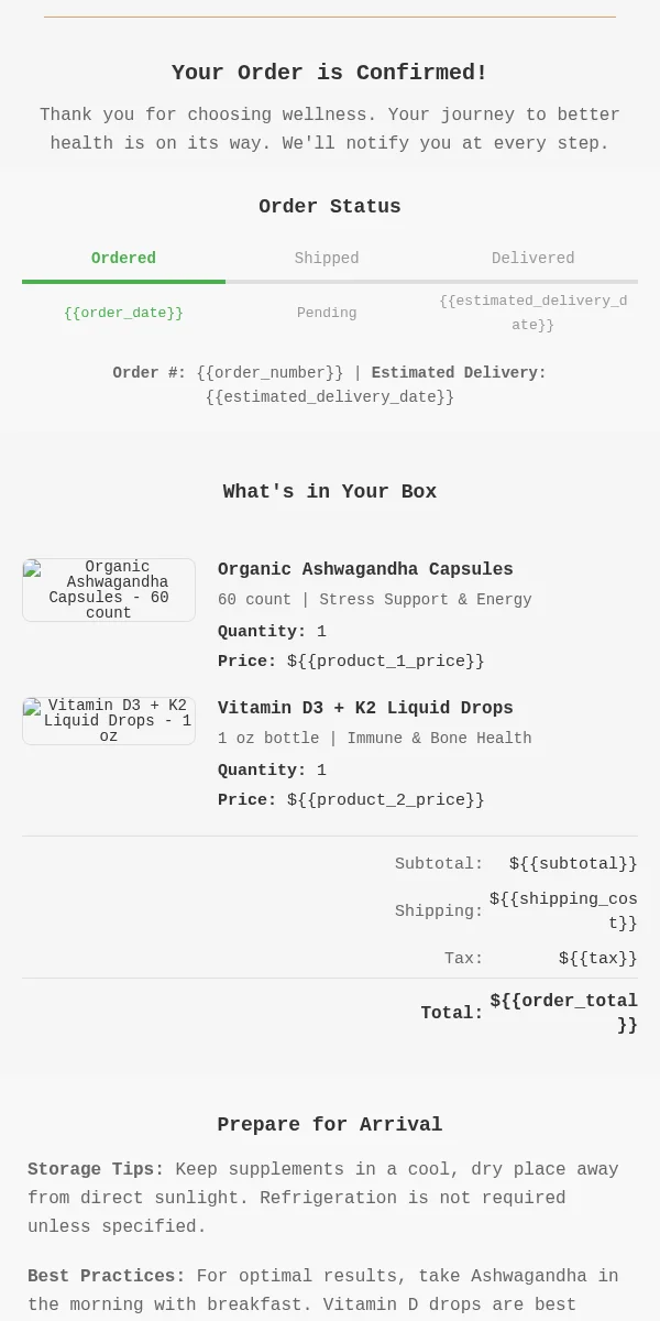 Delivery Confirmation Email Template for Health Wellness