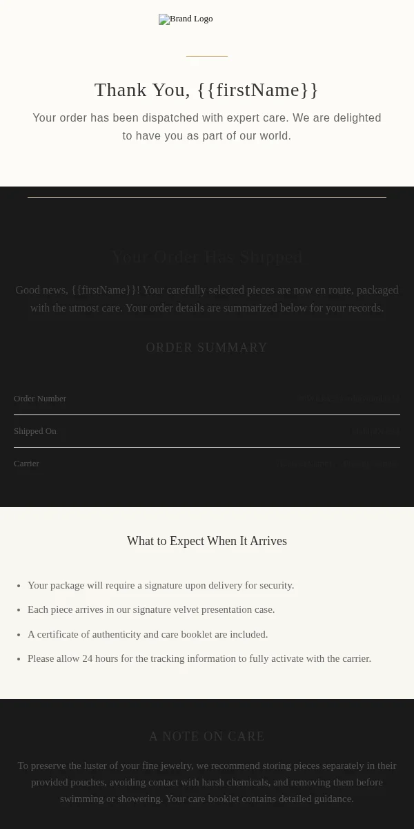 Delivery Confirmation Email Template for Jewelry Accessories