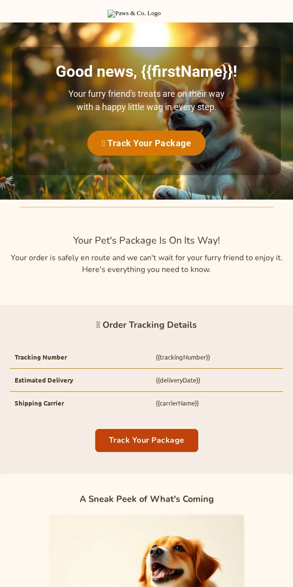 Delivery Confirmation Email Template for Pets Animals