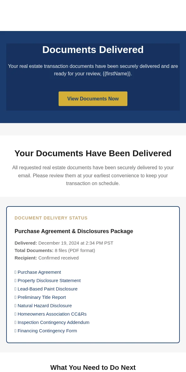 Delivery Confirmation Email Template for Real Estate